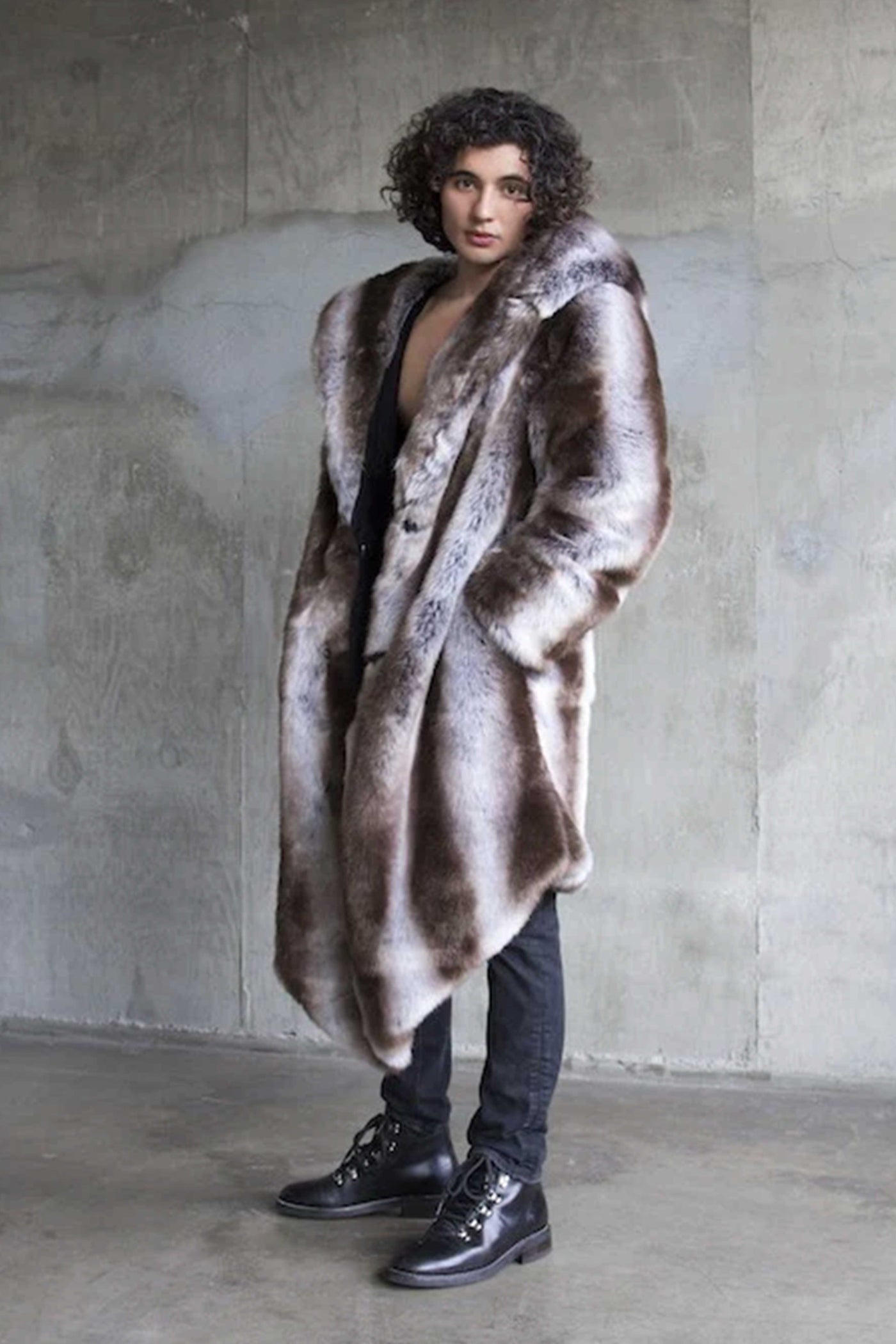 Men's Desert Warrior Coat in "Silver Fox" Chinchilla