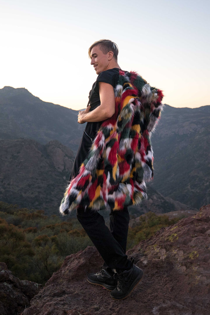 jammin-jamaica multi color vegan fake fur short Dutch Coat