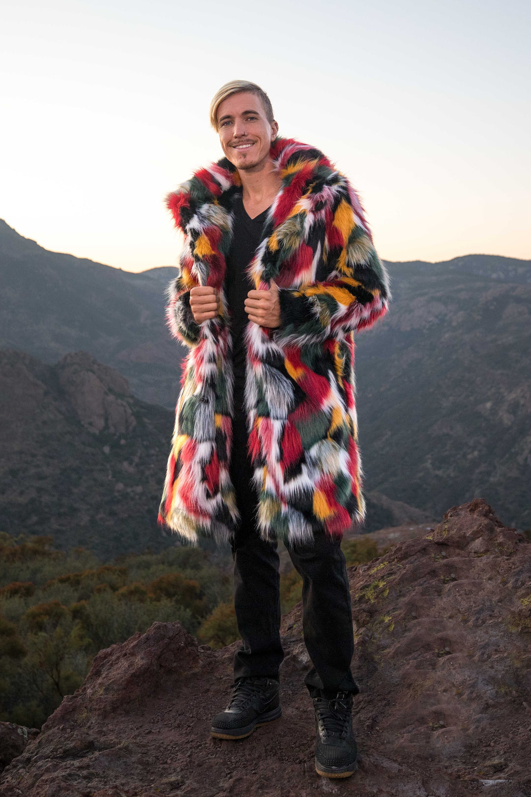 jammin-jamaica multi color vegan fake fur short jacket for men