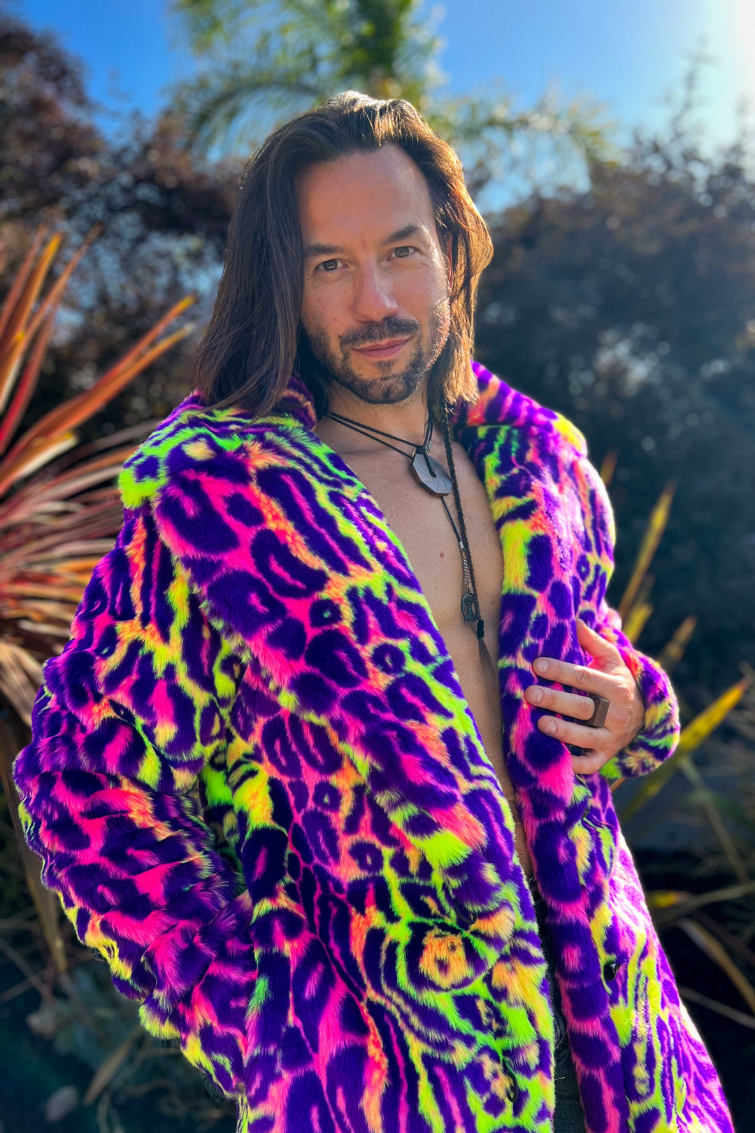 Neon Cheetah vegan fake fur short jacket for men | Furrocious Furr
