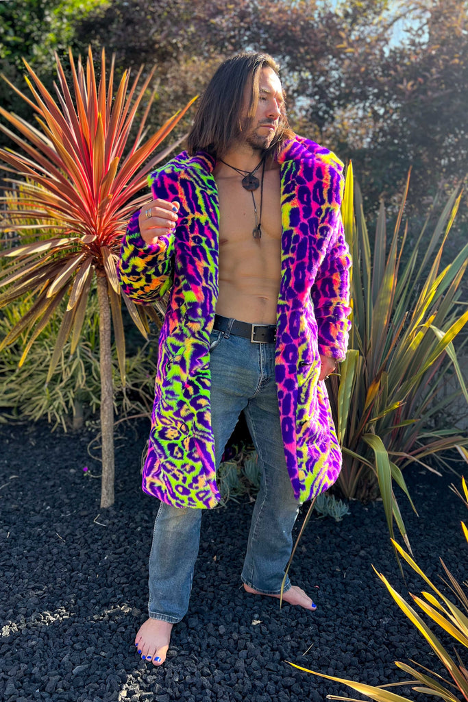 Neon Cheetah vegan fake fur short jacket for men | Furrocious Furr