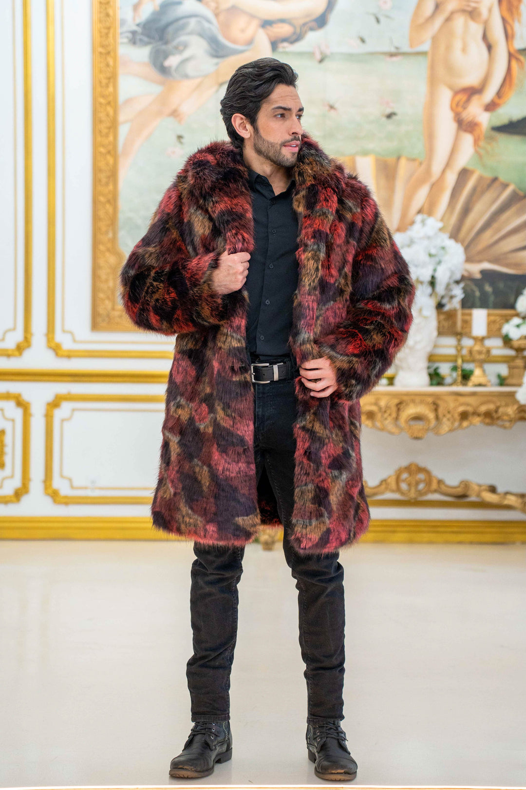 Mens Red Fur Coat Aofur Mens Winter Warm Thick Faux Fur Slim