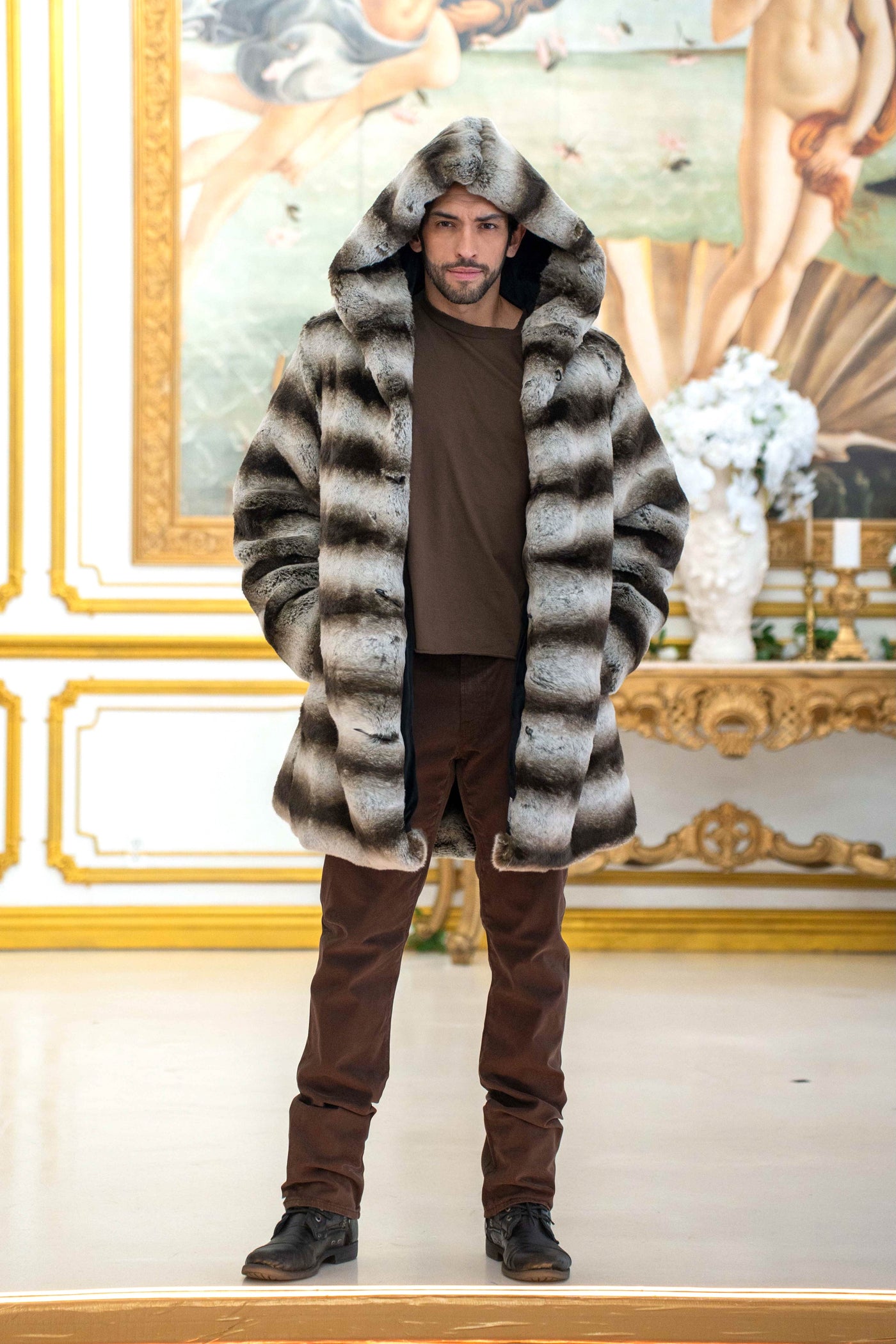 Men's Short Playa Coat in "Silver Brown Stripe Chinchilla"