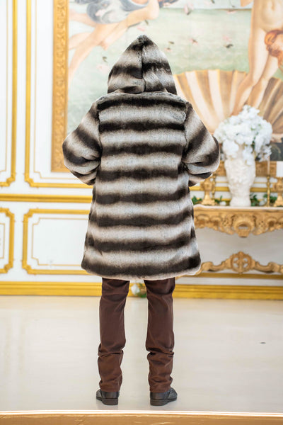 Men's Short Playa Coat in "Silver Brown Stripe Chinchilla"