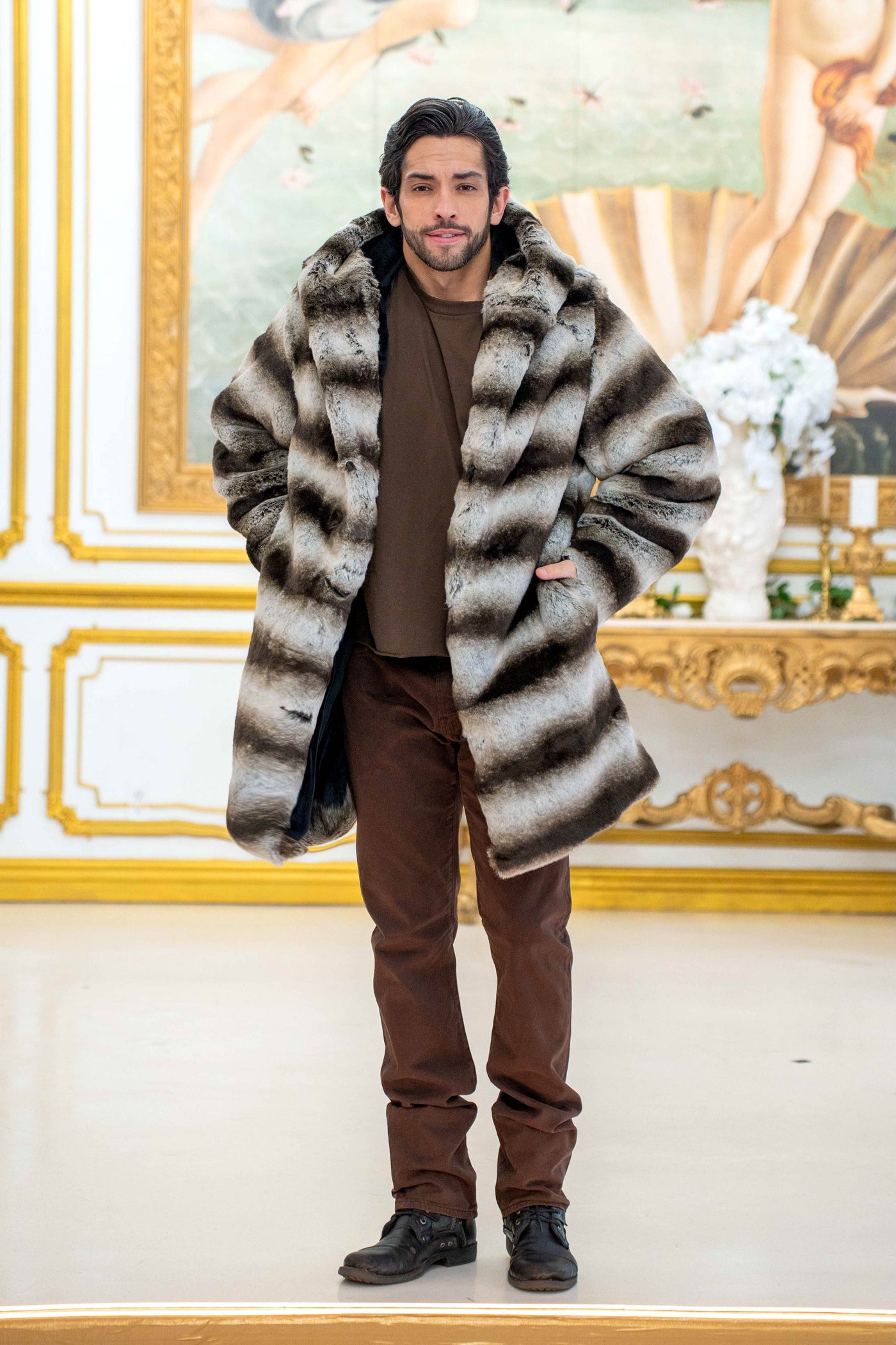 Men's Short Playa Coat in "Silver Brown Stripe Chinchilla"