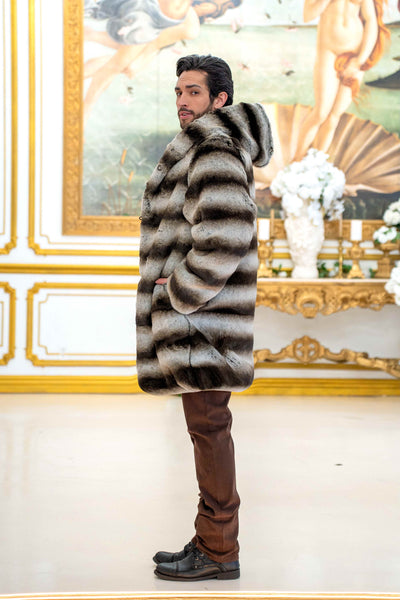 Men's Short Playa Coat in "Silver Brown Stripe Chinchilla"