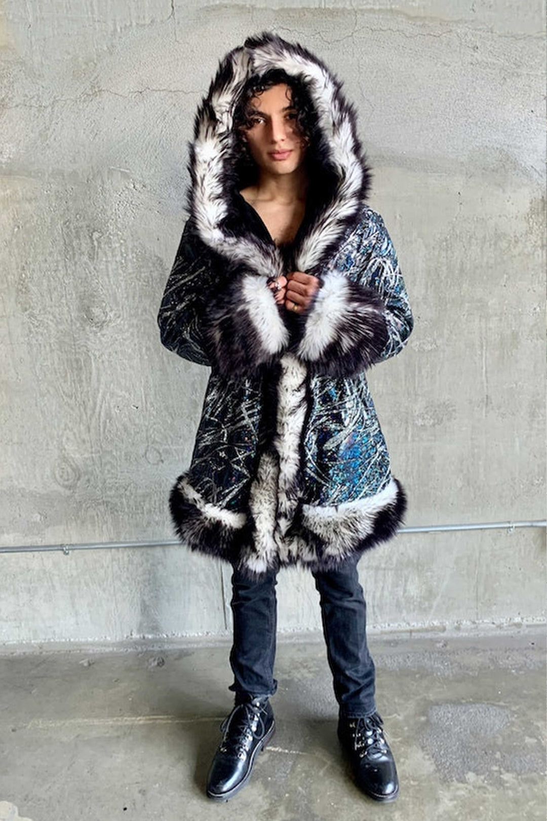Men's Hooded Faux Fur Festival Coat – Short & Plush – Furrocious Furr
