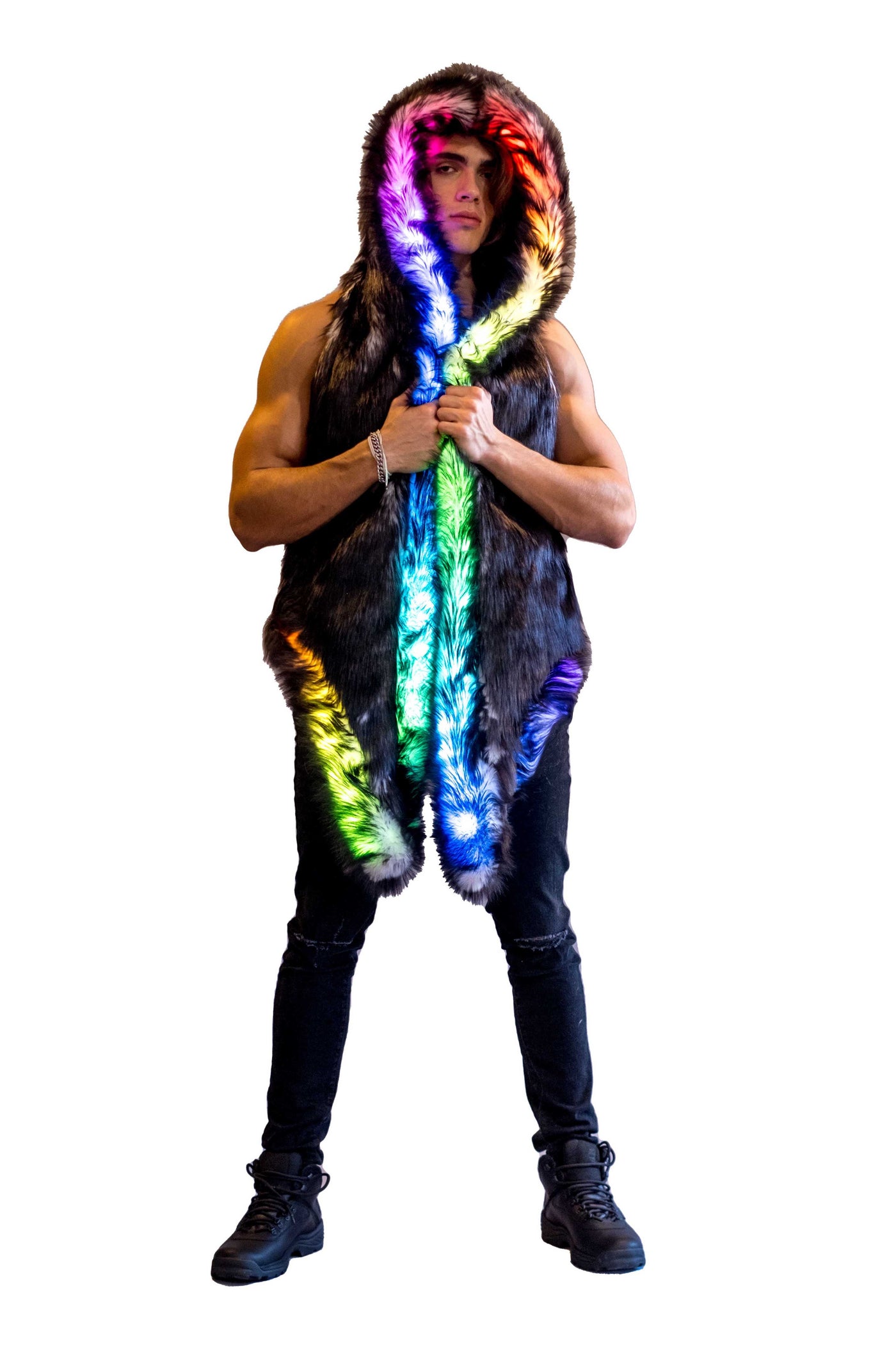 Men's LED Fur Vest in "Just The Tip-Black" IN STOCK