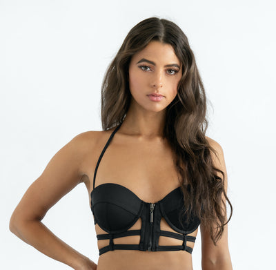 ZENDAYA- ZIP FRONT CAGE BUSTIER BIKINI TOP