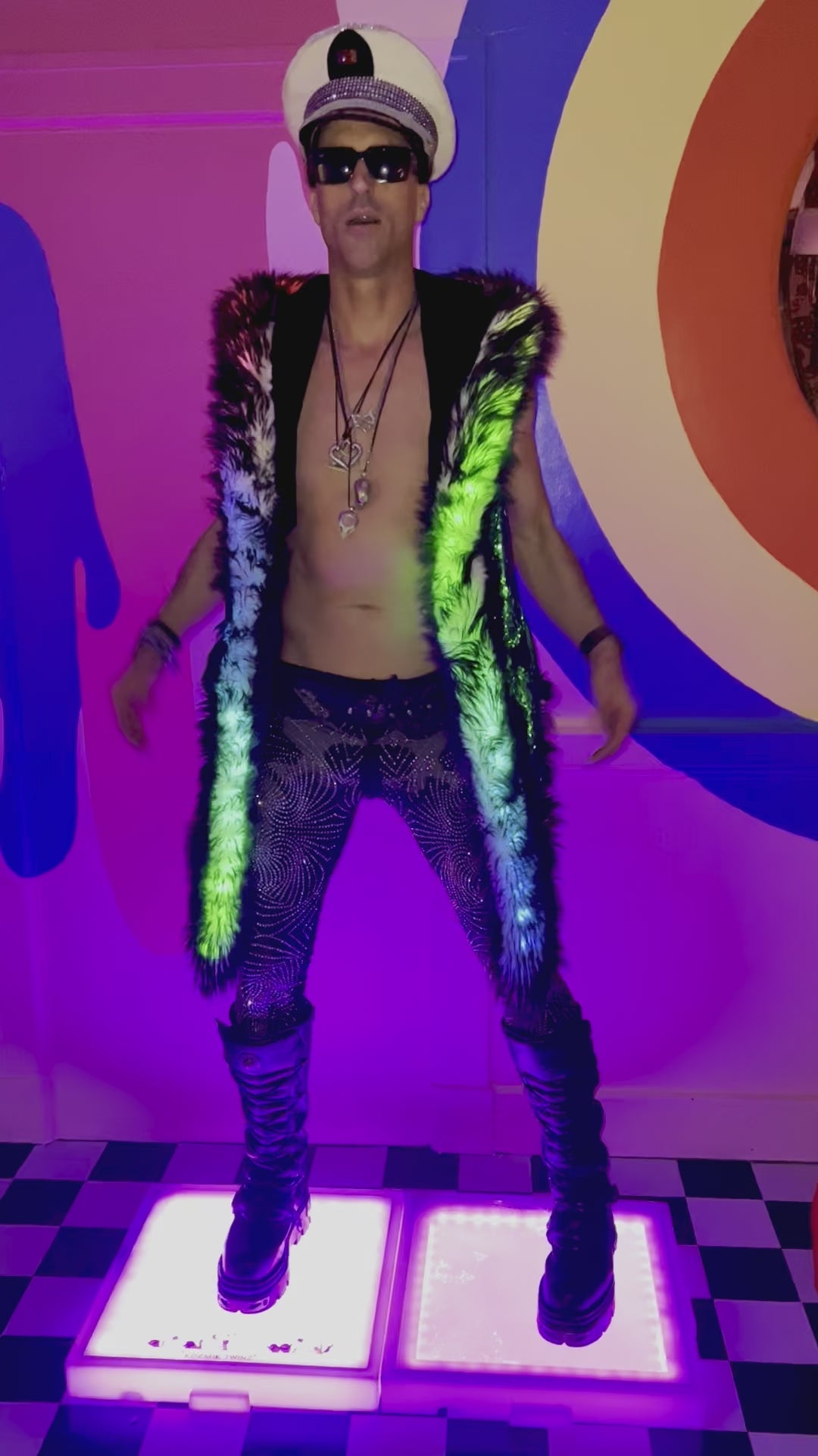 Men's LED Sequin Vest in "Blue/ Gold Rainbow"