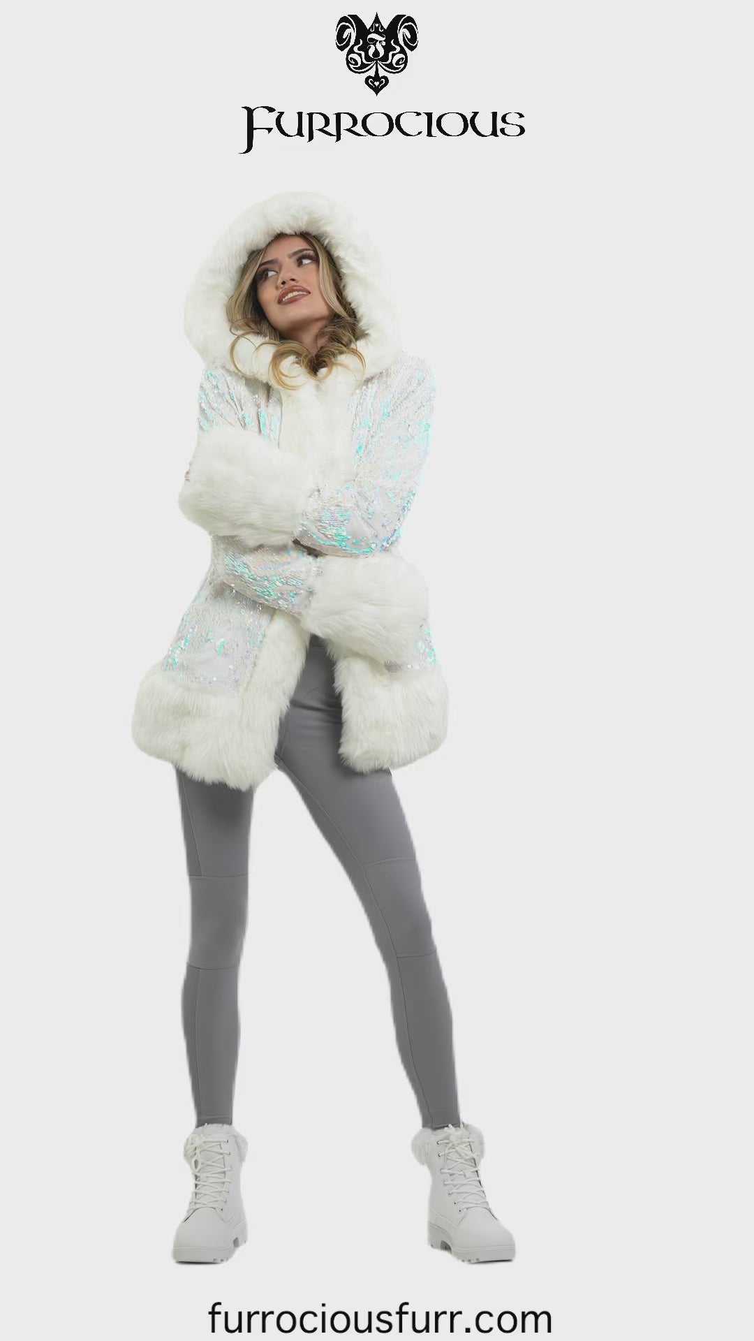 Women's Petite Playa Coat in "White Velvet Unicorn Sequin "