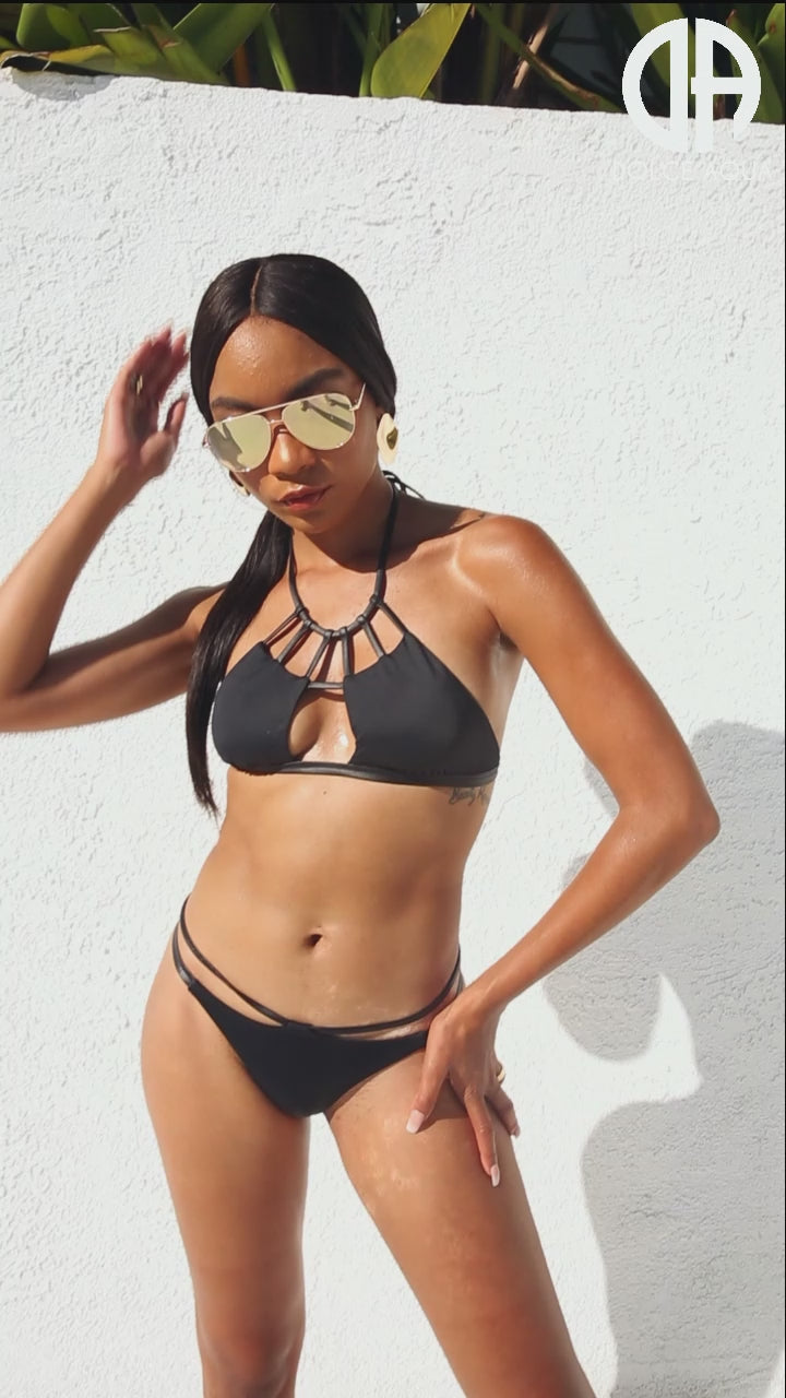 AUDRINA - PREMIUM VEGAN LEATHER STRAPPY HARNESS BIKINI TOP