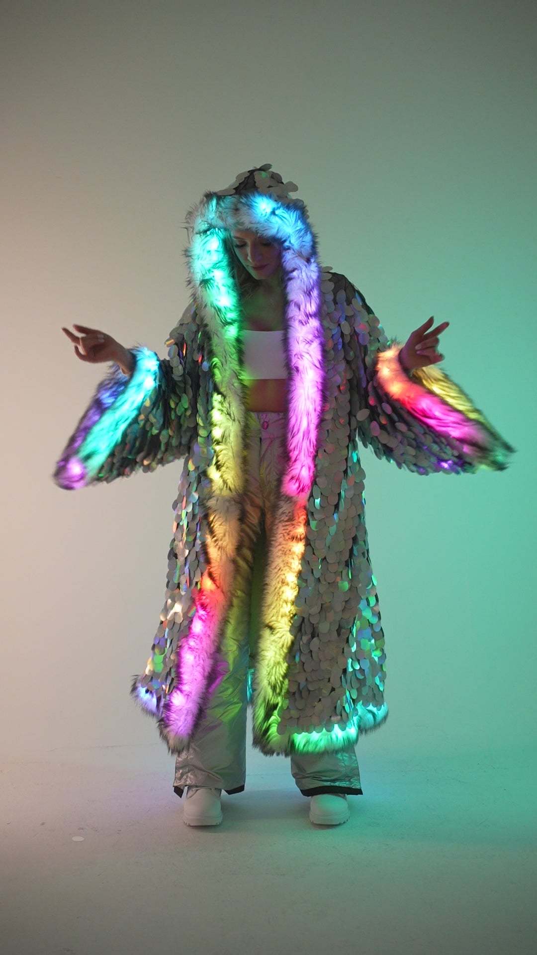 LED Big Bling Sequin Kimono in "Hologram Gray"