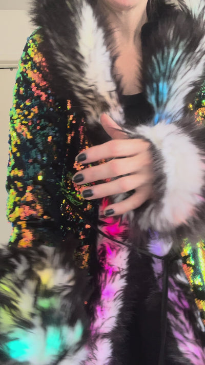 Women's LED Sequin Temptress Coat in "Black Magic"