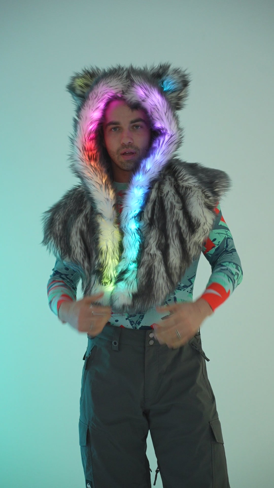 Unisex LED Wolf Hood in "Just The Tip-Gray"