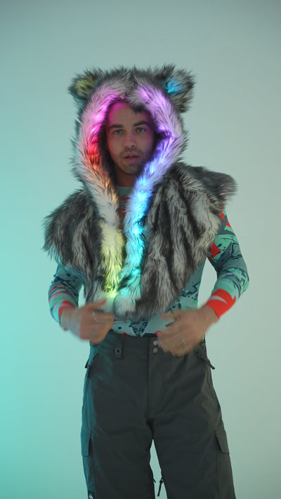 Unisex LED Wolf Hood in "Just The Tip-Gray"
