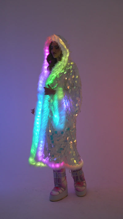 LED Big Bling Sequin Kimono in "White Iridescent"