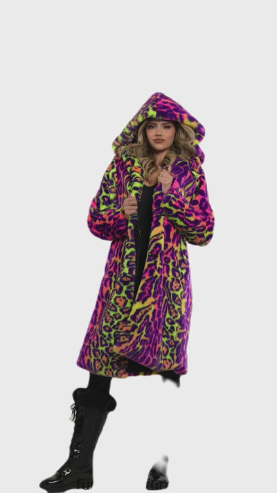 Women's Playa Coat in "Neon Cheetah"