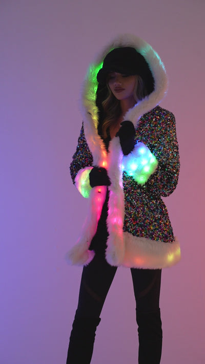 Women's LED Petite Playa Coat in "Rainbow Sequin"