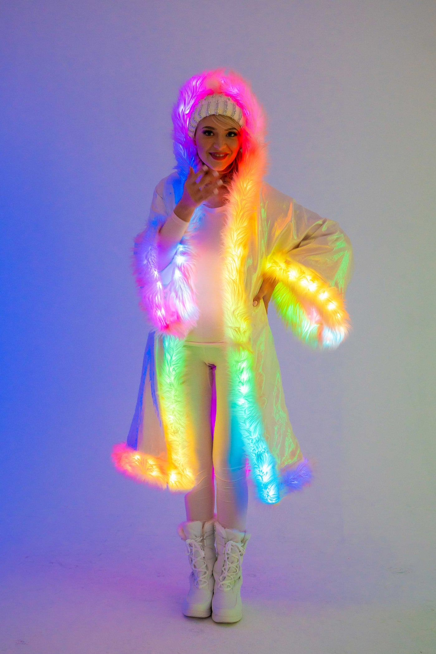 LED Sheer Magic Kimono in "Light Pink White "
