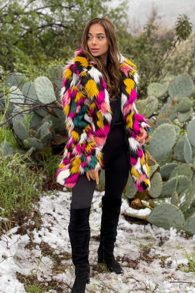 Women's Short Duchess Coat in "Kaleidoscope Pink-White-Teal-Black"