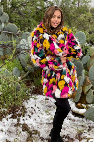 Women's Short Duchess Coat in "Kaleidoscope Pink-White-Teal-Black"