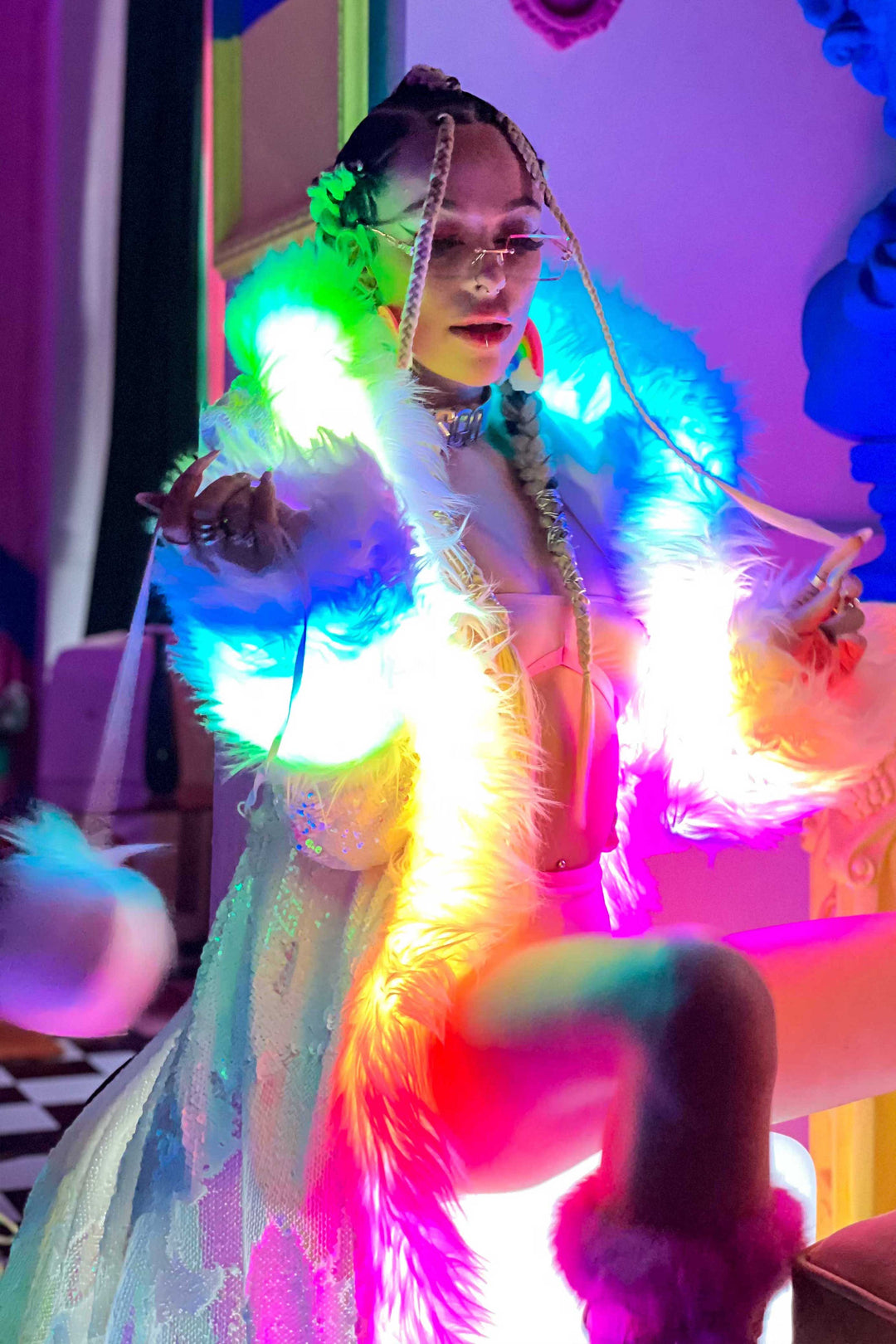 Women's LED Sequin Faux Fur Temptress Coat in 