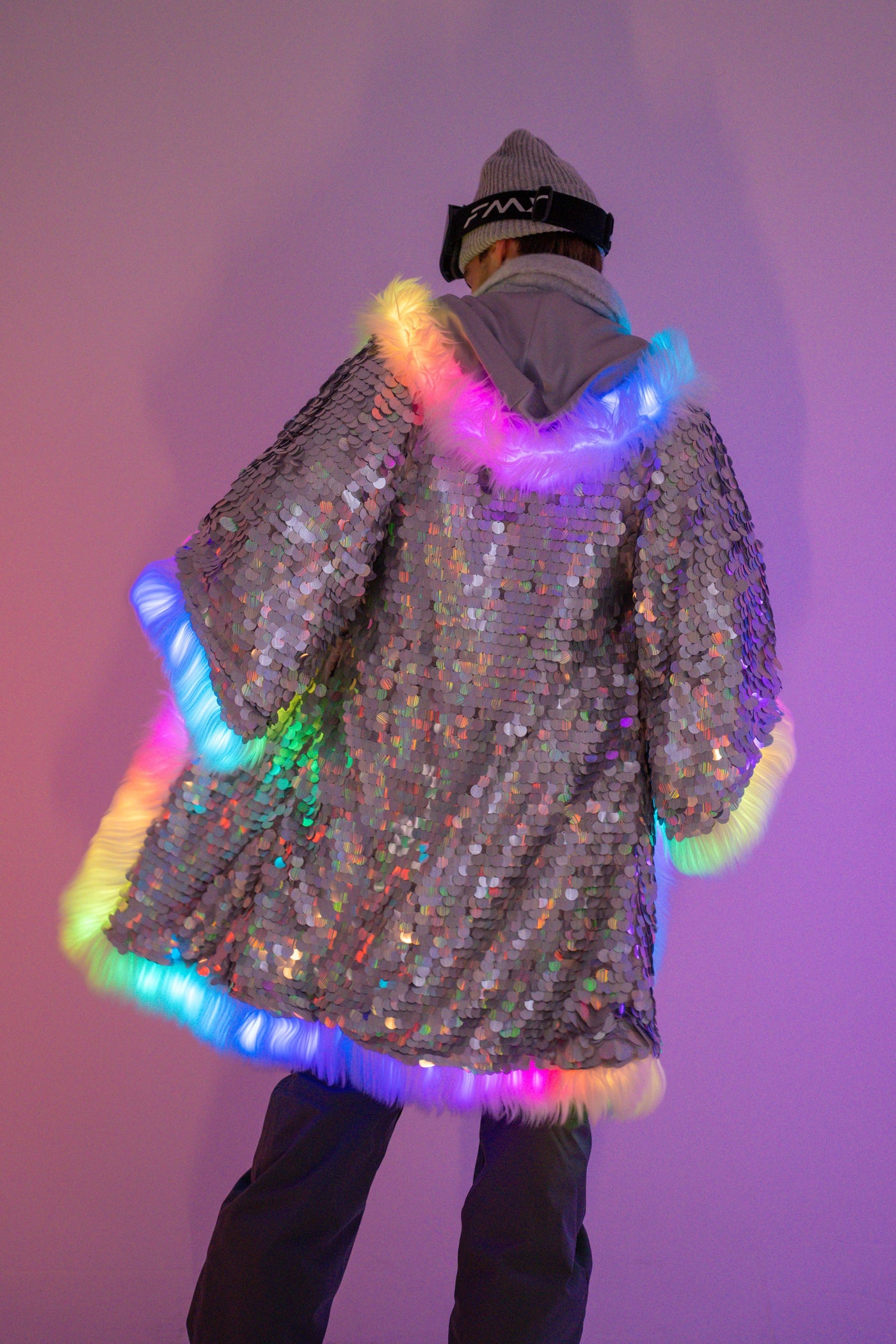 LED Sequin Kimono in "Silver Disco"