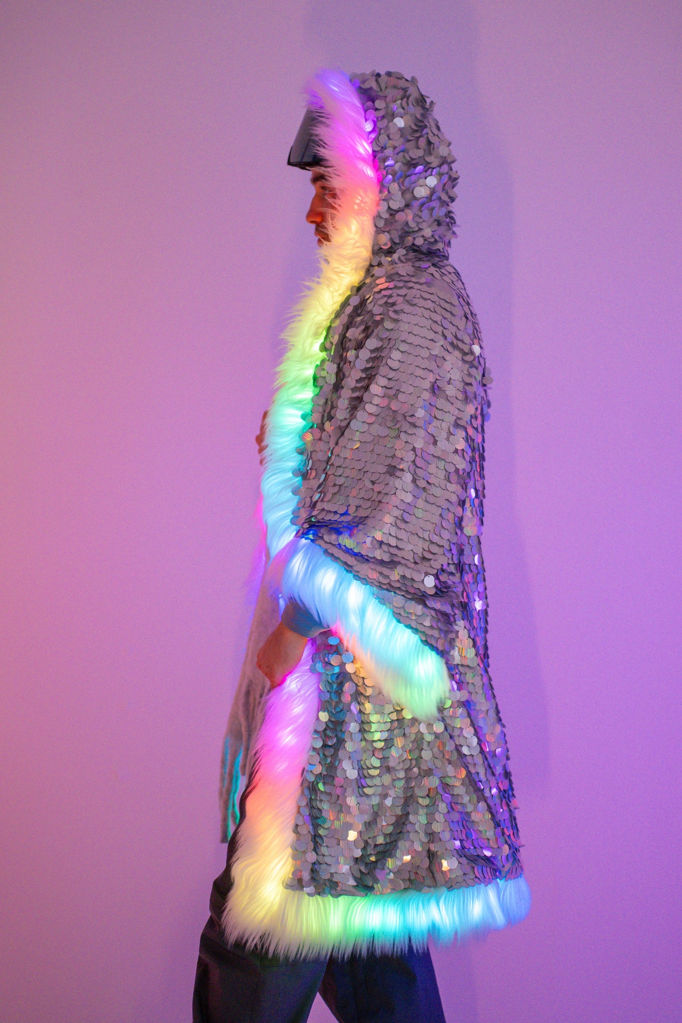 LED Sequin Kimono in "Silver Disco"