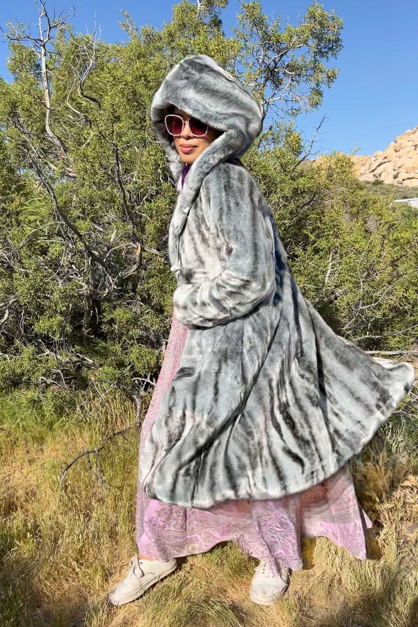 Women's Playa Coat in "Silver Slate" Chinchilla