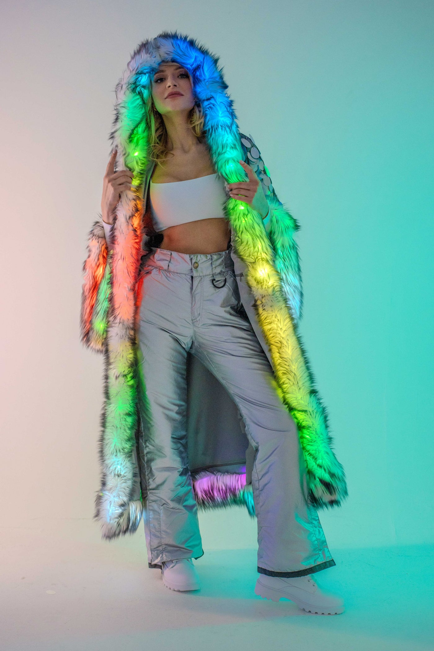 LED Big Bling Sequin Kimono in "Hologram Gray"