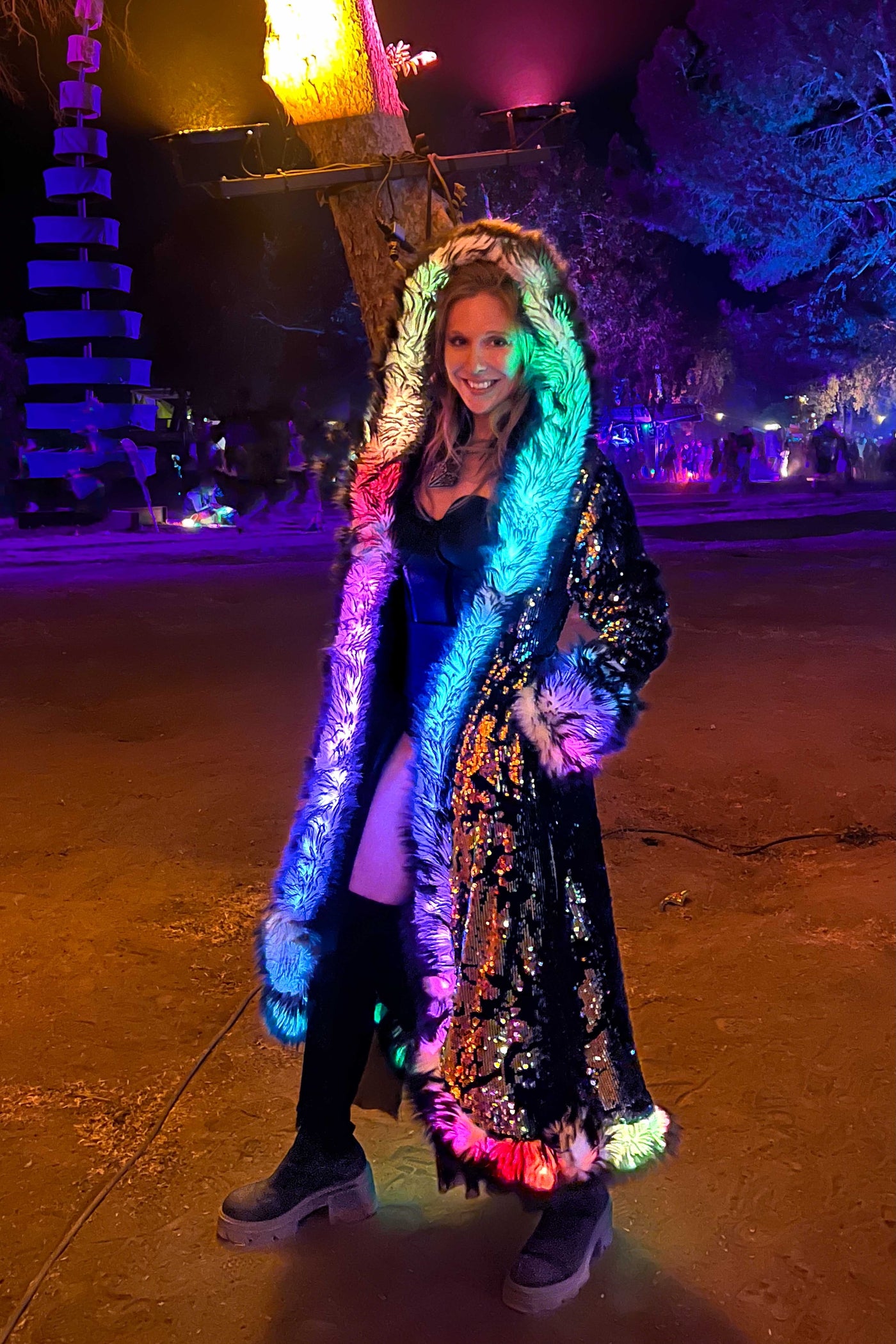 Women's LED Sequin Temptress Coat in "Black Magic"