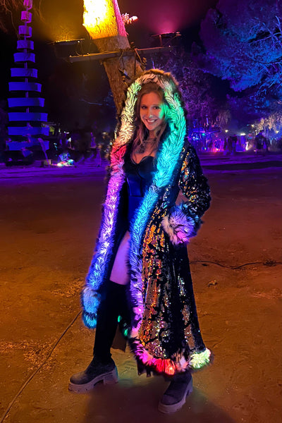 Women's LED Sequin Temptress Coat in "Black Magic"
