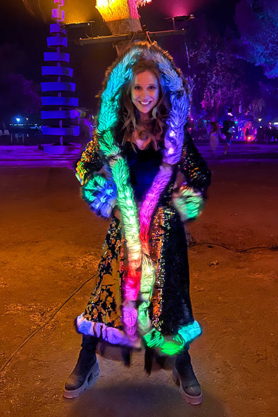 Women's LED Sequin Temptress Coat in "Black Magic"