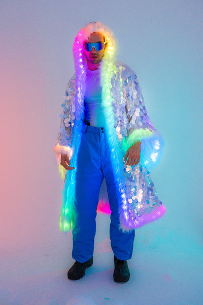 LED Big Bling Sequin Kimono in "White Iridescent"