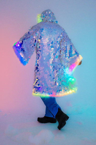 LED Big Bling Sequin Kimono in "White Iridescent"