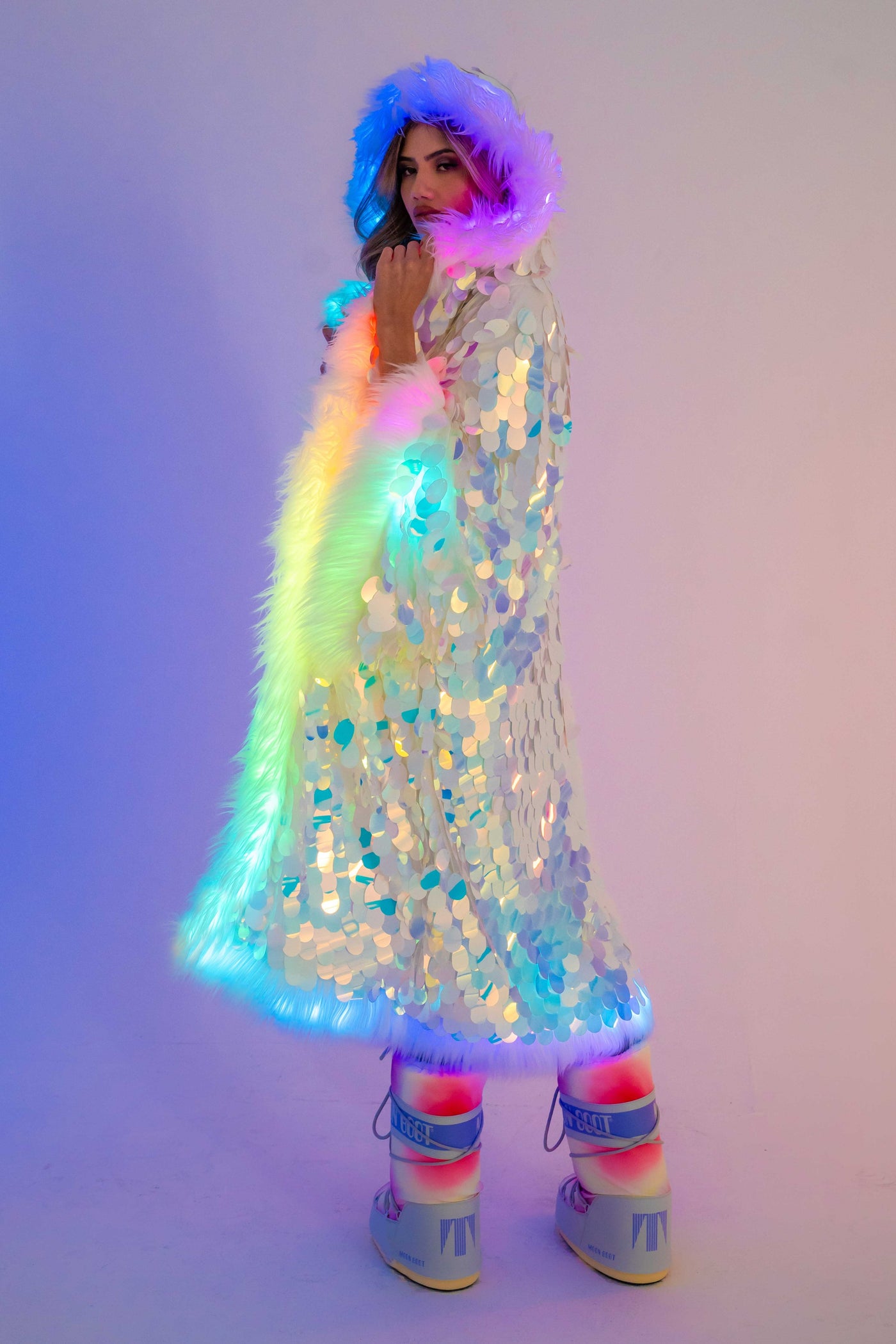 LED Big Bling Sequin Kimono in "White Iridescent"