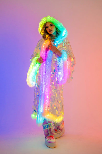 LED Big Bling Sequin Kimono in "White Iridescent"