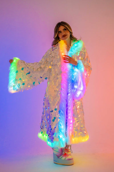 LED Big Bling Sequin Kimono in "White Iridescent"