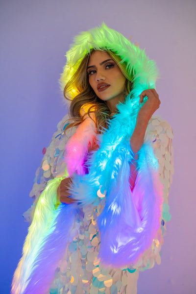 LED Big Bling Sequin Kimono in "White Iridescent"