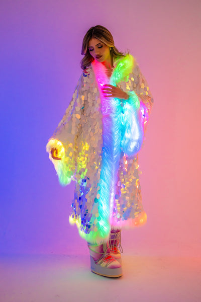 LED Big Bling Sequin Kimono in "White Iridescent"