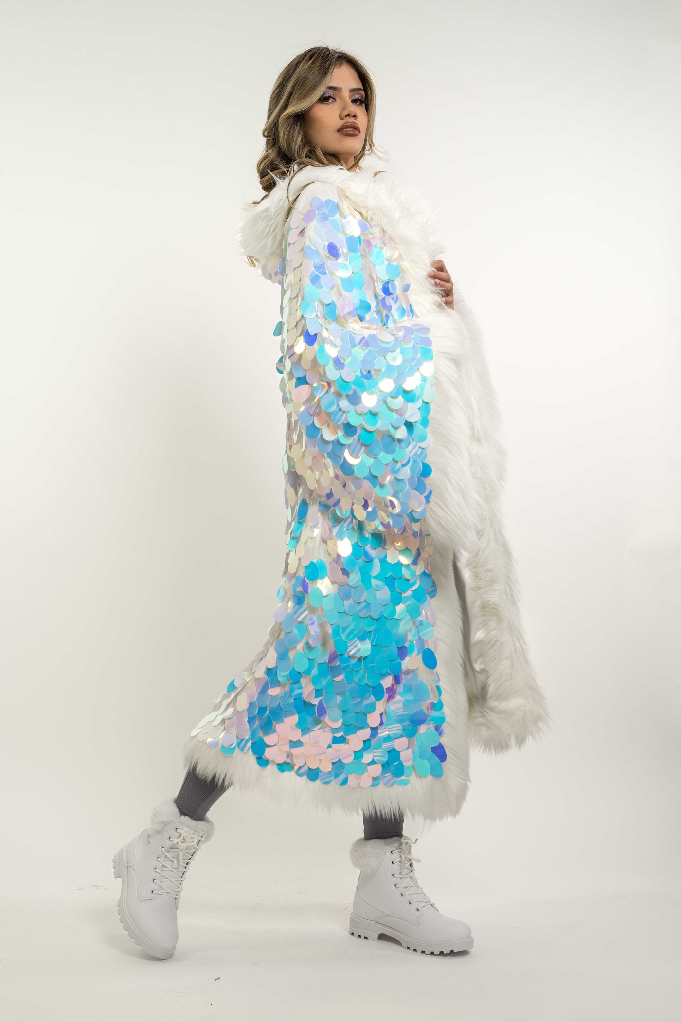 Big Bling Sequin Kimono in "White Iridescent"