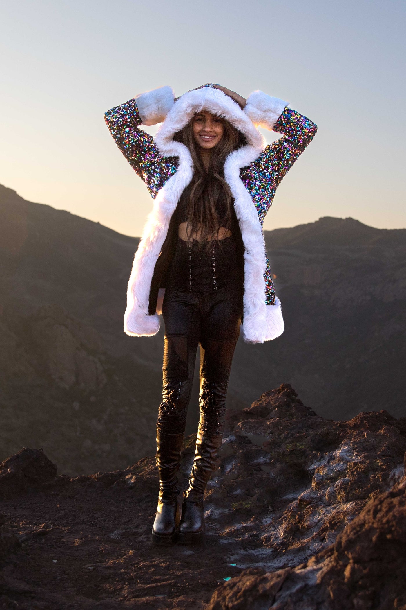 Women's Petite Playa Coat in "Rainbow Sequin"