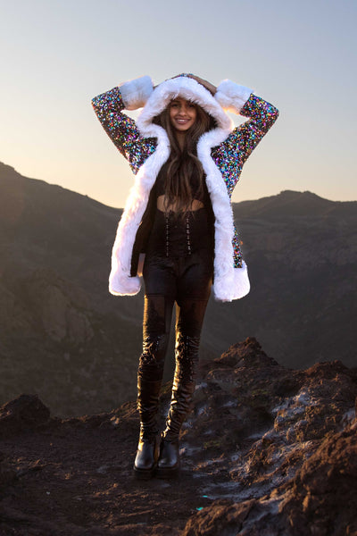 Women's Petite Playa Coat in "Rainbow Sequin"
