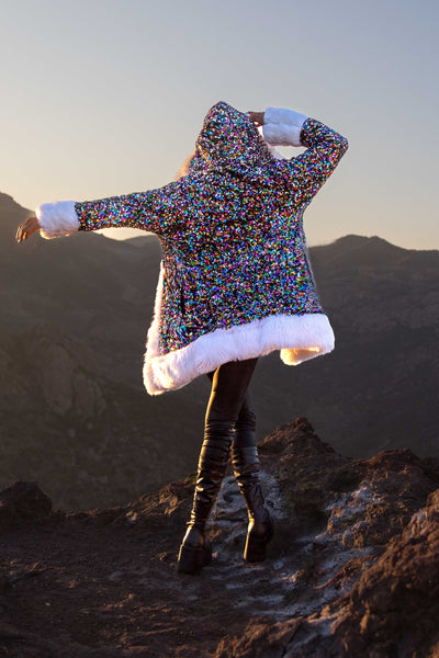 Women's Petite Playa Coat in "Rainbow Sequin"