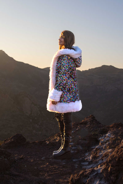 Women's Petite Playa Coat in "Rainbow Sequin"