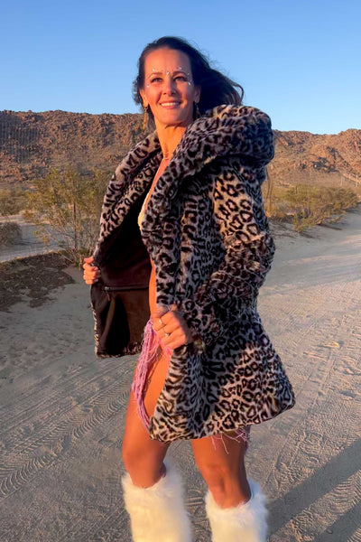 Women's Short Desert Warrior Coat in "Luxe Leopard" Chinchilla STOCK