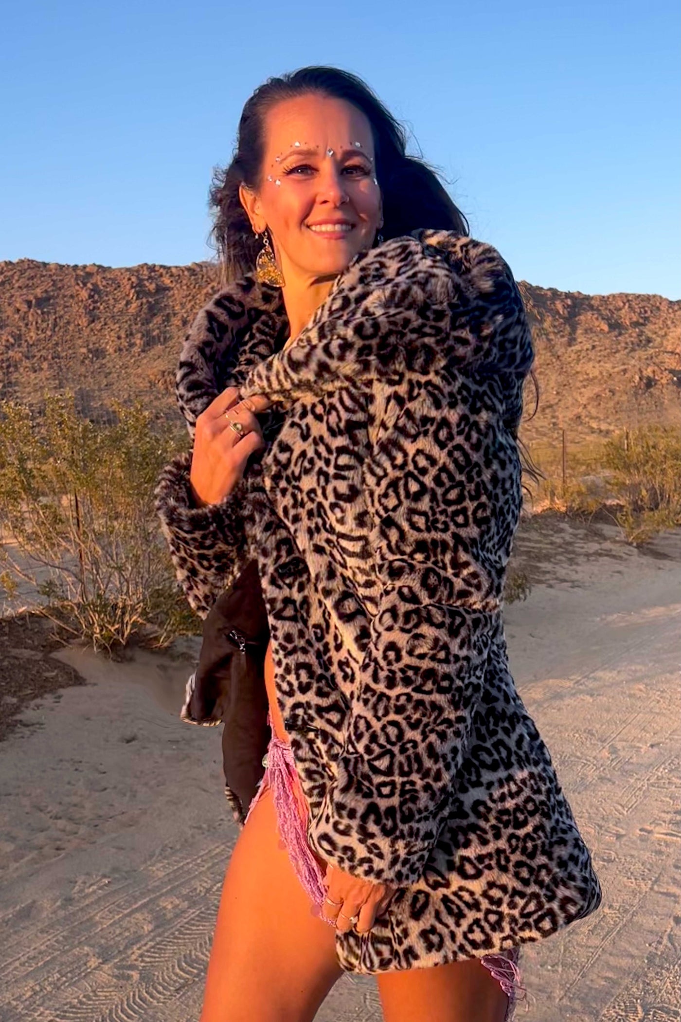 Women's Short Desert Warrior Coat in "Luxe Leopard" Chinchilla STOCK