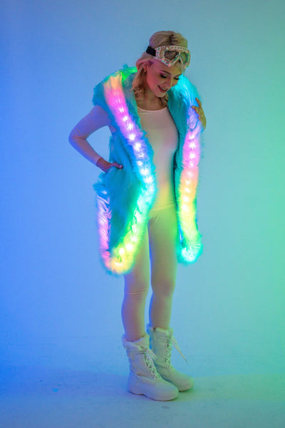 Women's LED Faux Fur Vest in "Just The Tip-Turq"