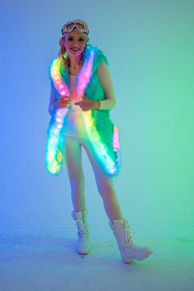 Women's LED Faux Fur Vest in "Just The Tip-Turq"